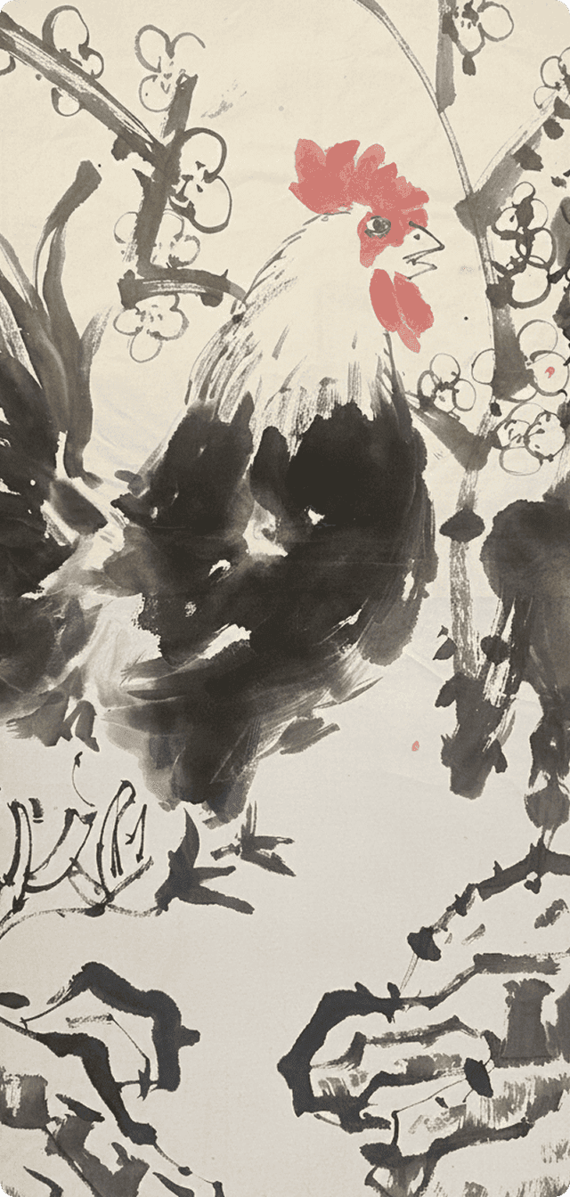 Ink painting of a rooster